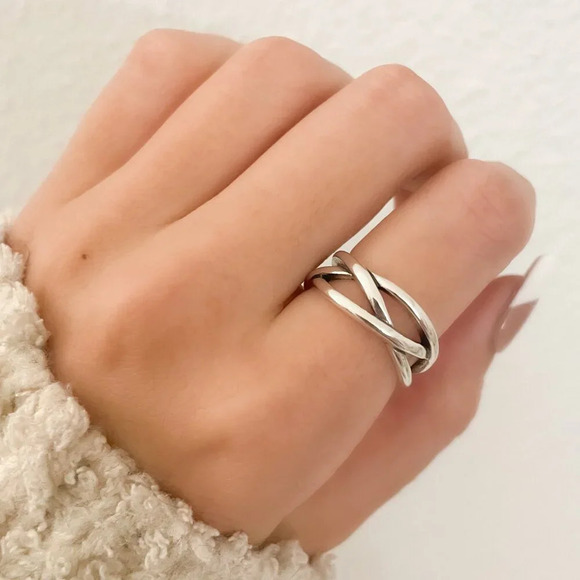 Jewelry - 925 Sterling Silver Minimalist Ring Criss Cross Layer Ring Modern Ring